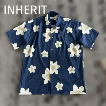 INHERIT 네이비 꽃무늬 반팔 셔츠