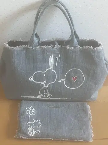 스누피 데님풍 토트백 파우치 세트