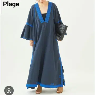 Plage 플라주 린넨 인도 자수 원피스 드레스 네이비