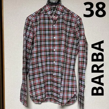 BARBA 빨간색 체크 셔츠 38 얇은 소재 봄/여름
