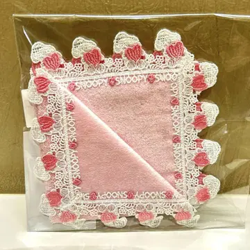 치카자와 레이스 스누피 하트 손수건 핑크