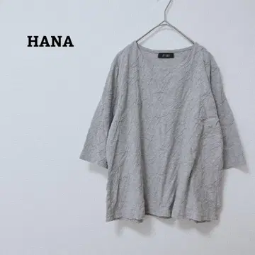 하나 컷 티셔츠 7부 소매 주름 가공 얇은 소재 심플 캐주얼 넉넉한 핏