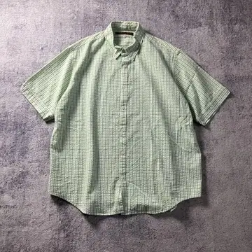 PERRY ELLIS 페리 에리스 시어서커 반팔 셔츠 그린 계열 XL