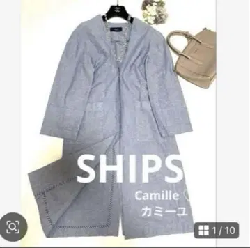새상품급 쉽스 노카라 코트 스프링 코트 블루 계열 부드러운 데님 원단