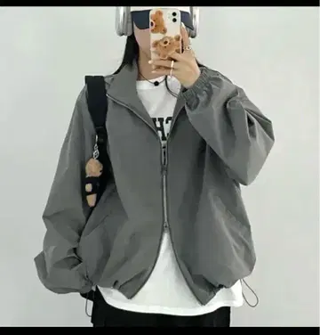 그레이 나일론 자켓 지퍼
