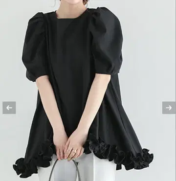 fitmore 롱 기장 밑단 프릴 플레어 상의 블랙