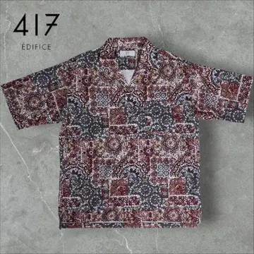 새상품급 417 EDIFICE 에디피스 올 패턴 반팔 오픈 카라 셔츠 L