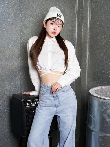 Darich 다리치 허리 리본 숏 셔츠