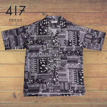 새상품급 417 EDIFICE 에디피스 올 패턴 반팔 오픈 카라 셔츠 L
