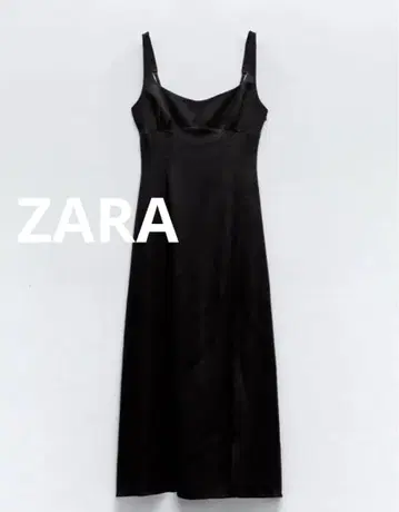 자라 ZARA 린넨 스트랩 롱 원피스 블랙 여성용 XS