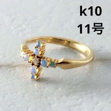 agete k10 0.03ct 다이아몬드 오팔 크로스 반지 11호