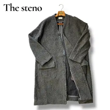 The steno 다크 그레이 롱 코트 울 양가죽 일본제 넉넉한