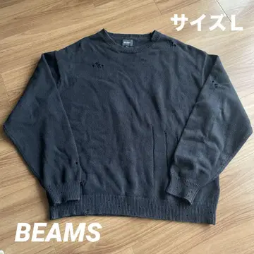BEAMS 블랙 니트 스웨터 L 사이즈 데미지 가공