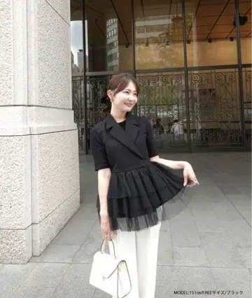 fitmore RIE 콜라보 튤 프릴 페플럼 베스트 블랙 미개봉 새상품