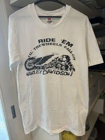 할리데이비슨 티셔츠 RIDE 'EM 스컬 미국 빈티지 의류 헤인즈
