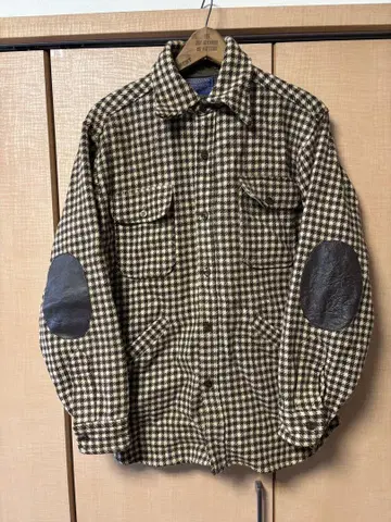 Pendleton 울 하운드투스 체크 패턴 셔츠 엘보 패치 M