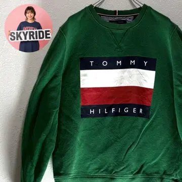 새상품급 TOMMY HILFIGER 빅 플래그 로고 맨투맨 그린 M