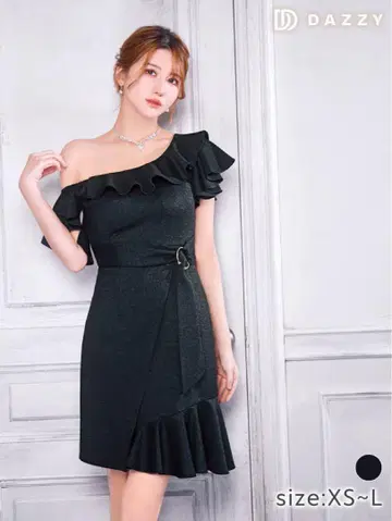 dazzy store 원숄더 벨트 모티브 아지메 프릴 미니 드레스