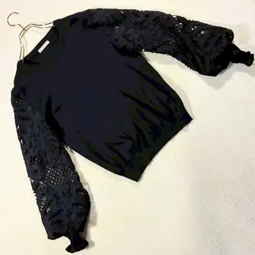 라모 월드 럭스 레이스 슬리브 니트 풀오버 블랙 M 이종 소재