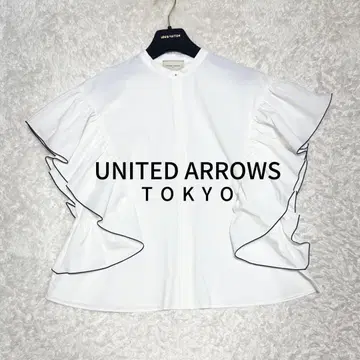 최고급 새상품급 UNITED ARROWS 백 플레어 숏 슬리브 블라우스