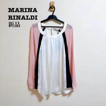 새상품 MARINA RINALDI 시어 절개 실크 블라우스 바이컬러