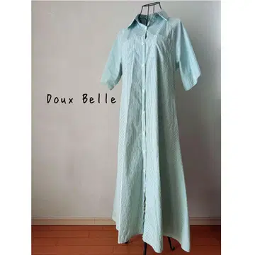 Doux Belle 스트라이프 반팔 셔츠 롱 원피스 민트 그린