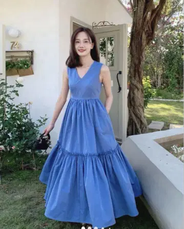 벌스데이 바쉬 티어드 원피스 슬리브리스 파랑 S