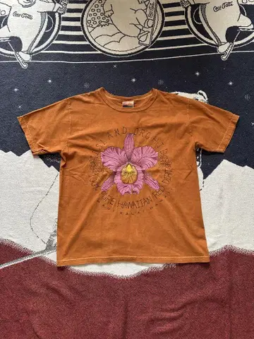 90s USA제 아트 티셔츠 플라워 Hanes 프린트 티셔츠 짧은 기장