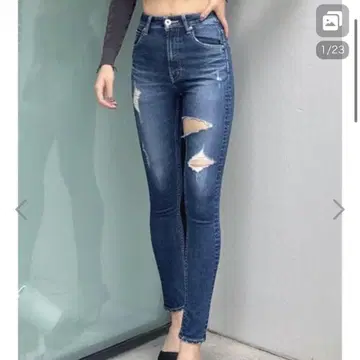 GYDA 허벅지 높은 데미지 데님 팬츠