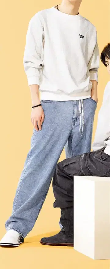 시마무라 초특급 리복 콜라보 데님 배기 팬츠
