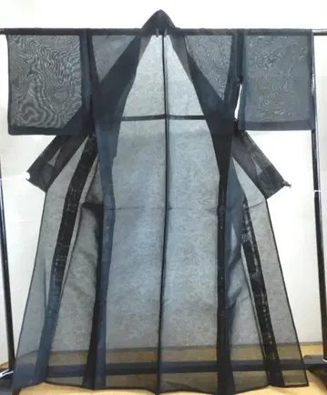 순수 실크, 문사 지 여름 기모노, 비침, 블랙과 파랑 브라운, 시원함