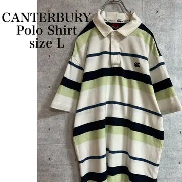 CANTERBURY 피케 셔츠 보더 반팔 화이트 그린 사이즈 L