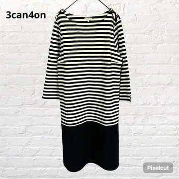 9681 산칸 시온 롱 보더 원피스 블랙 화이트 M 구제 의류