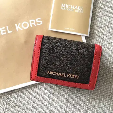 새상품 MICHEAL KORS 마이클코어스 3단 폴더형 지갑 브라운 레드