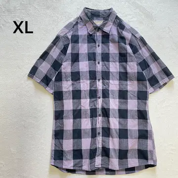 구제 의류 반팔 셔츠 퍼플 체크 셔츠 XL