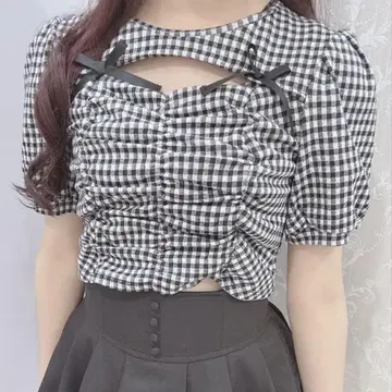 evelyn 에블린 드로스트 리본 TP 체크 탑 상의 블라우스