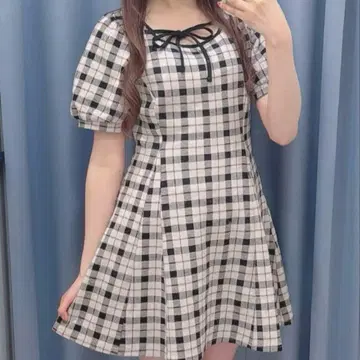 evelyn 에블린 반팔 체크 핏 OP 원피스 베이지