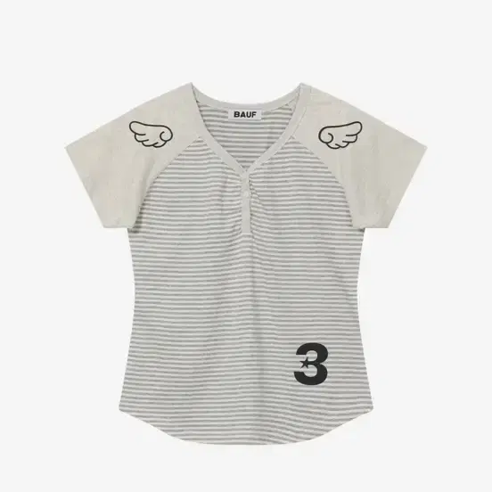 ◆25SS BAUF 3 Button Angel Slim Fit T-Shirt/3色◆ Bauf 3-Button Angel Slim Fit T-Shirt [Stripe Gray] on