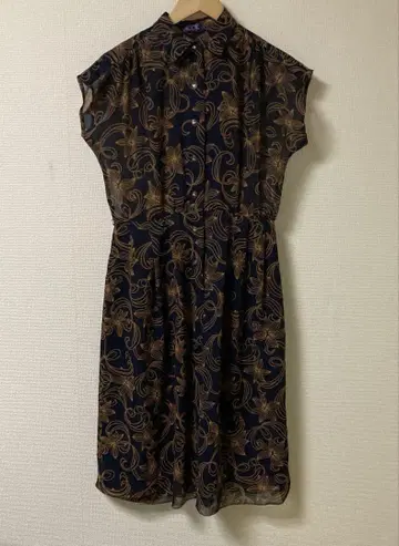 look 레나운 빈티지 꽃무늬 셔츠 드레스 블랙과 골드