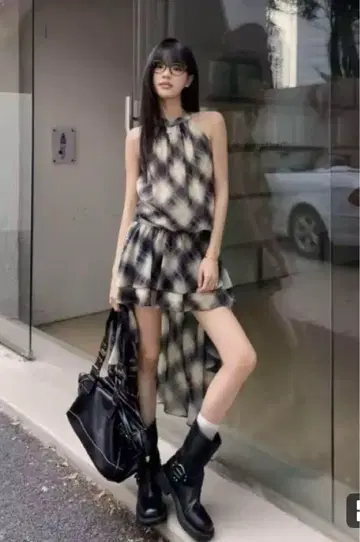 홀터 체크 테일 컷 원피스 M 헤이세이 갸루 y2k