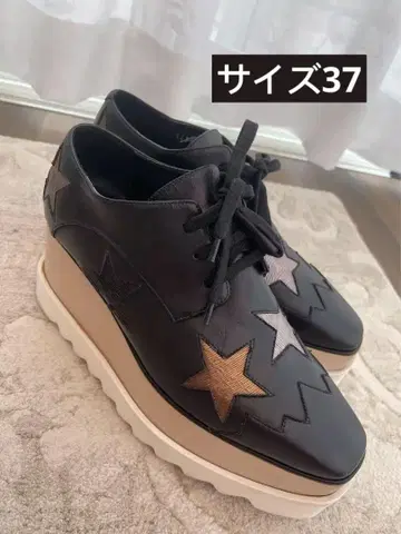스텔라 맥카트니 블랙 통굽 가죽 신발 별 모양 디자인 37