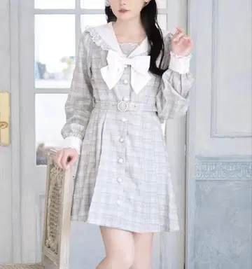 허니시나몬 세일러 카라 플리츠 원피스