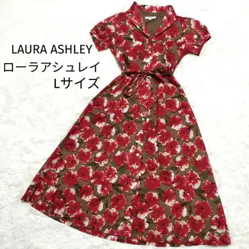 컨디션 최상 LAURA ASHLEY 롱 셔츠 원피스 꽃무늬 벨트 A 라인