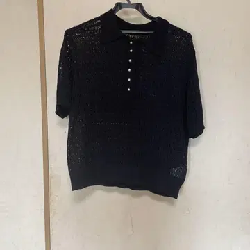 블랙 레이스 니트 피케 셔츠 반팔