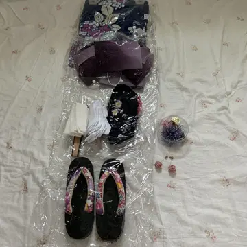유카타 세트  한 벌  꽃무늬  네이비 컬러  수국
