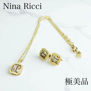Nina Ricci 목걸이 & 귀찌 세트 로고 스퀘어 모티브 컨디션 최상