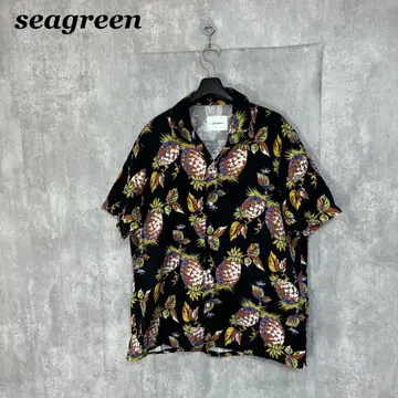 seagreen 파인애플 패턴 오픈 카라 셔츠 3