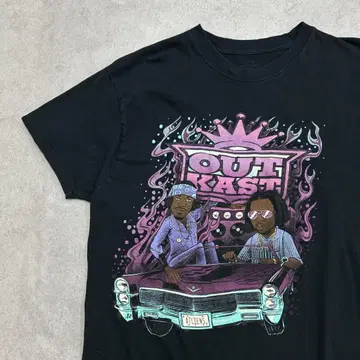 OUTKAST 그래픽 힙합 티셔츠 구제 의류 블랙 XL