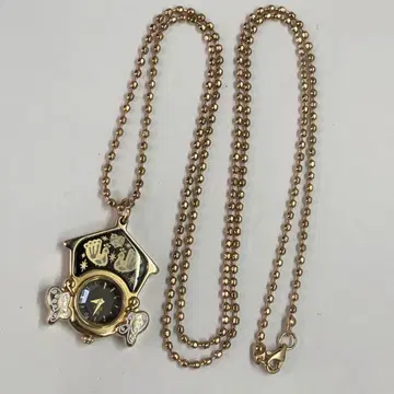 ANNA SUI 회중시계 펜던트 워치 목걸이 골드/블랙