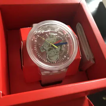 스와치 swatch 빅 SO27E100 스켈레톤 손목시계 실버
